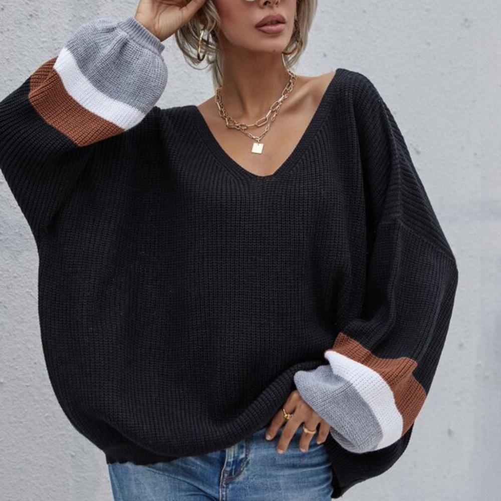 Cozy Oversized v neck Speckled Knit Sweater Top - Picture 3 of 5